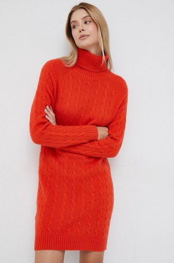 Polo Ralph Lauren sukienka wełniana kolor pomarańczowy mini prosta