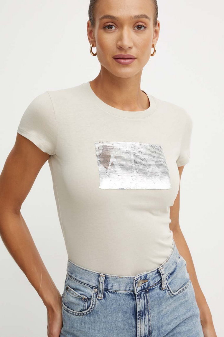 Armani Exchange t-shirt bawełniany kolor beżowy