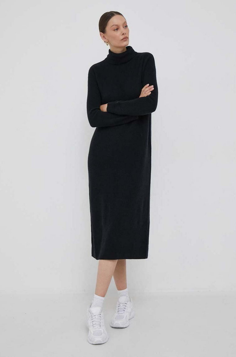 Tommy Hilfiger sukienka wełniana kolor czarny midi oversize