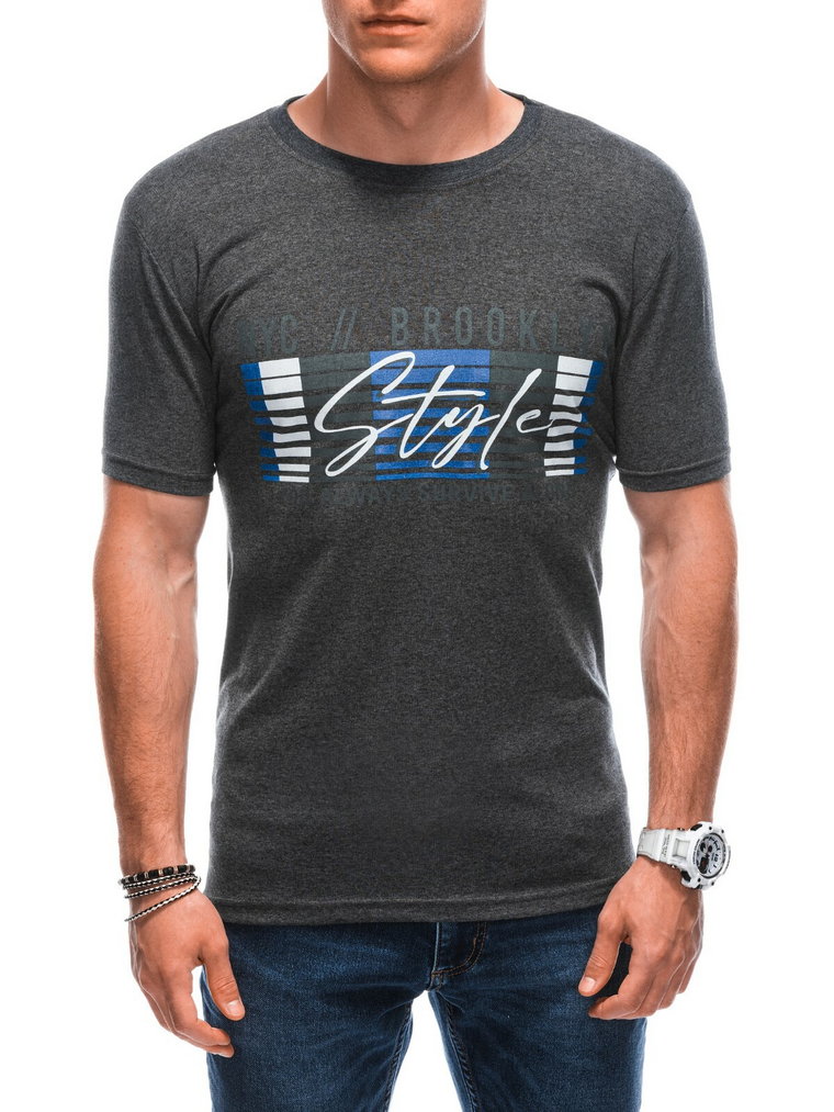 T-shirt męski z nadrukiem S1870 - grafitowy