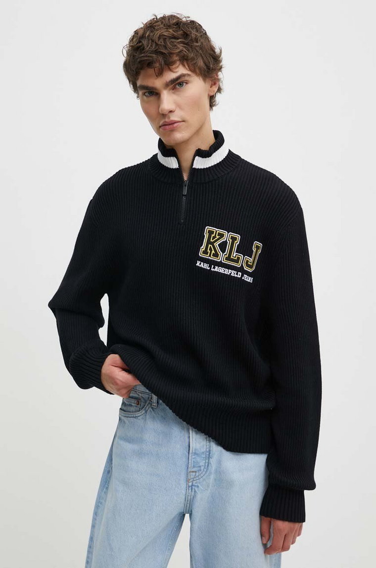 Karl Lagerfeld Jeans sweter bawełniany kolor czarny z półgolfem 245D2001