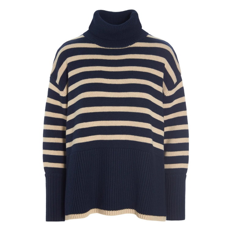 Navy Stripe Sweter z Podwiniętym Kołnierzem Dea Kudibal