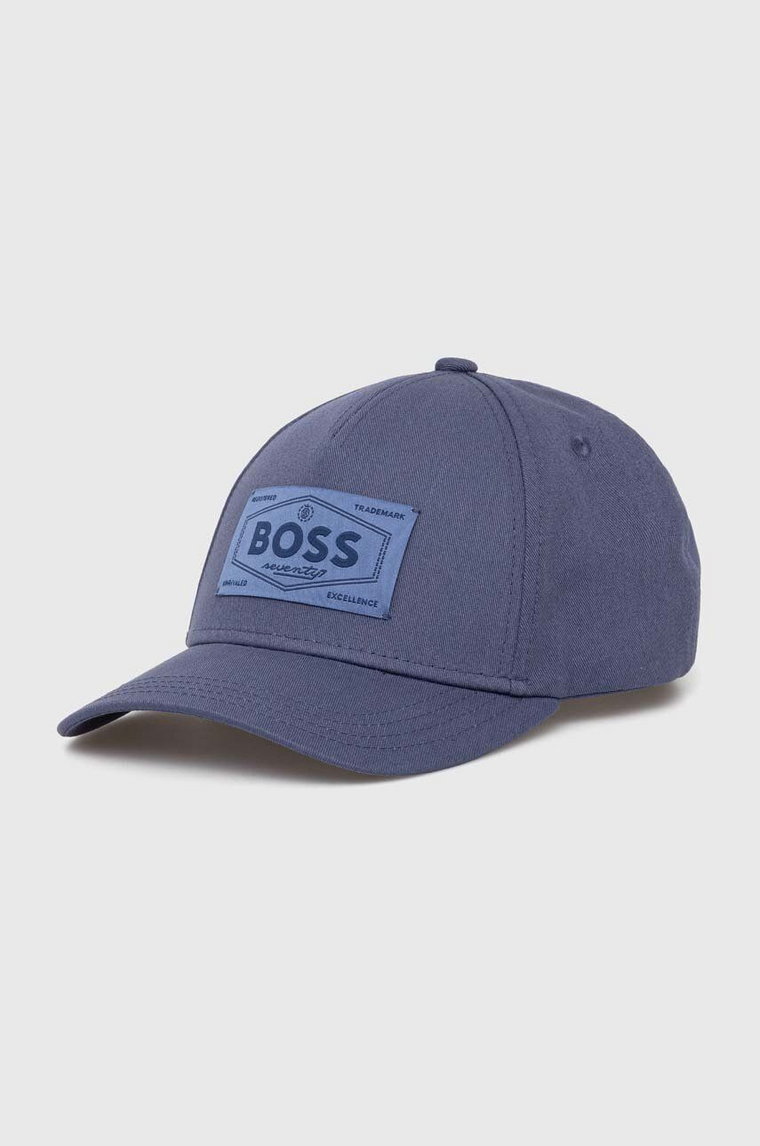 BOSS czapka z daszkiem bawełniana kolor niebieski z aplikacją 50518894