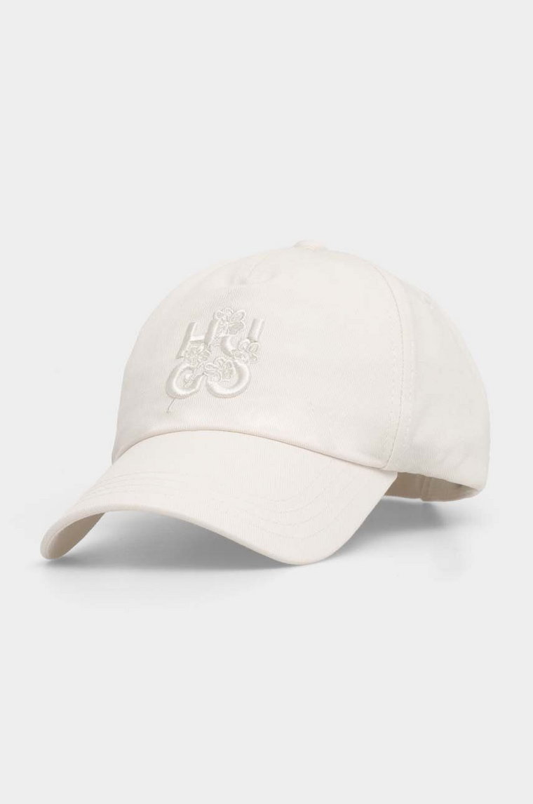 HUGO czapka z daszkiem bawełniana kolor beżowy z aplikacją 50519271