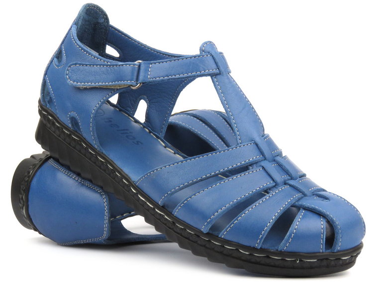Skórzane sandały damskie na lekkiej podeszwie - HELIOS Komfort 1204, niebieskie