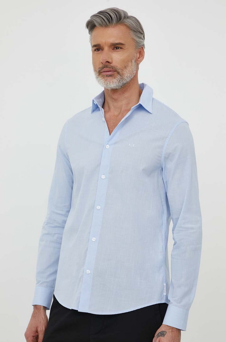 Armani Exchange koszula bawełniana męska kolor niebieski regular z kołnierzykiem klasycznym 3DZC38 ZN4OZ