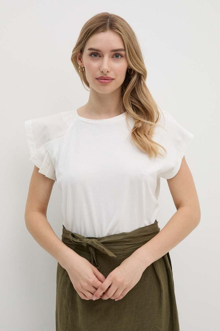 Sisley t-shirt bawełniany damski kolor beżowy 33D6L106C