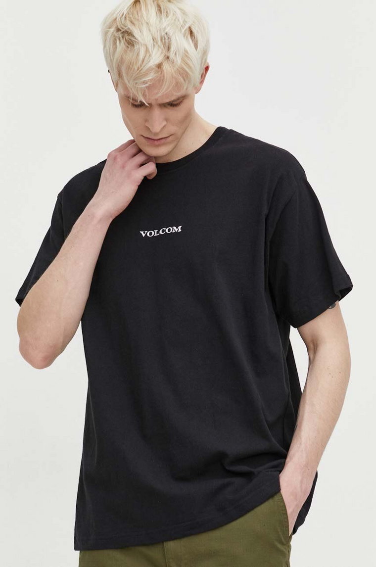 Volcom t-shirt bawełniany męski kolor czarny z aplikacją