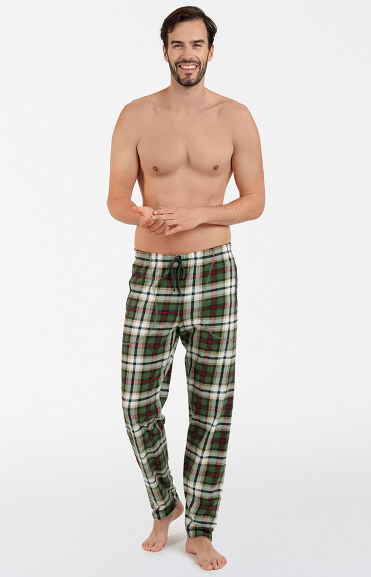 Męskie bawełniane spodnie piżamowe w kratę Seward, Kolor zielony-wzór, Rozmiar M, Italian Fashion