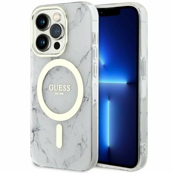 Guess GUHMP14XPCUMAH iPhone 14 Pro Max 6.7" biały/white hardcase Marble MagSafe