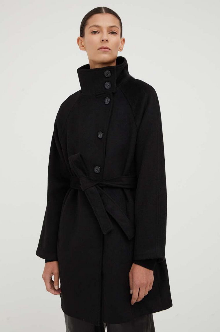 Bruuns Bazaar płaszcz z domieszką wełny kolor czarny przejściowy