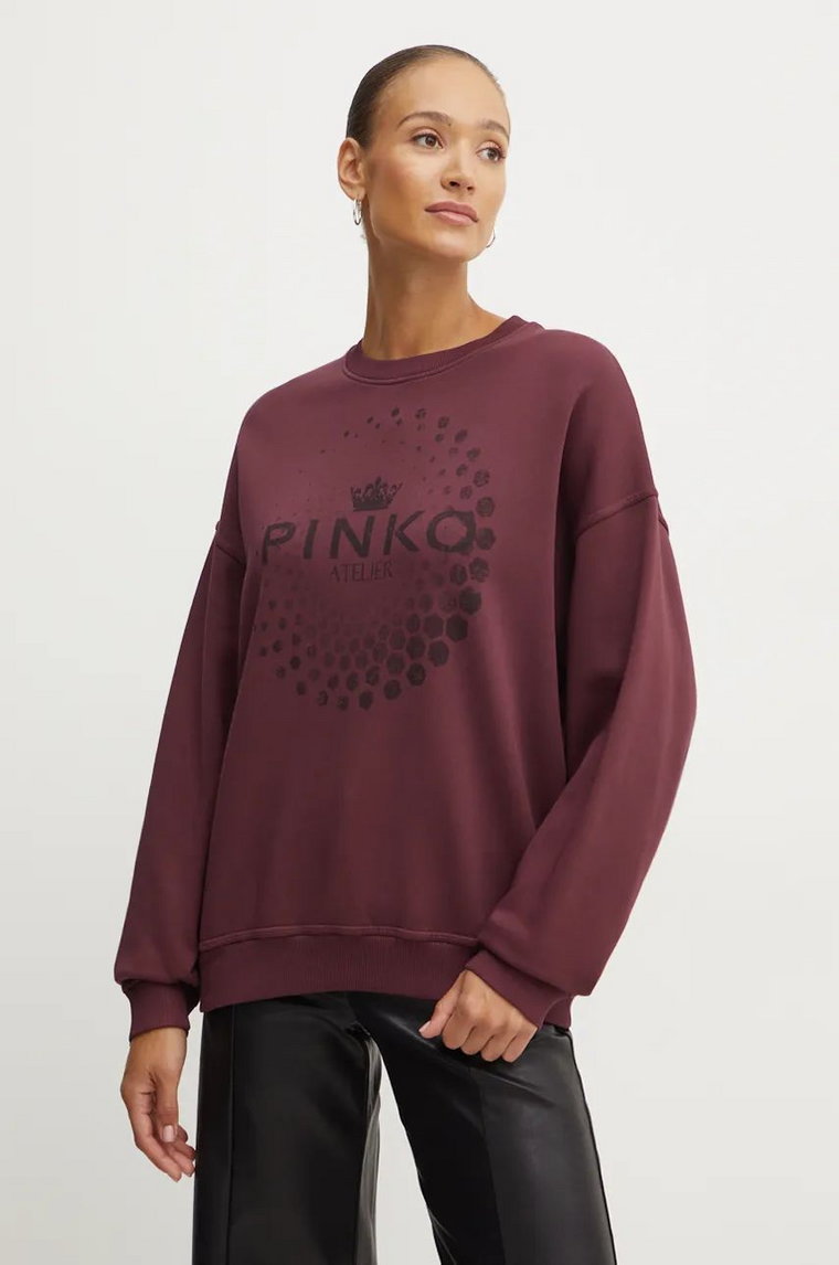 Pinko bluza bawełniana damska kolor bordowy wzorzysta 104387 A27V