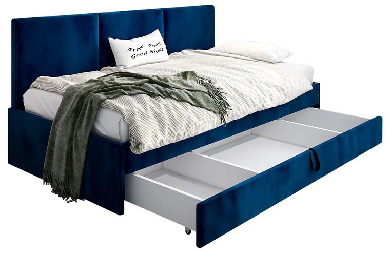 Granatowe łóżko tapicerowane z pojemnikiem Sorento 6X - 3 rozmiary