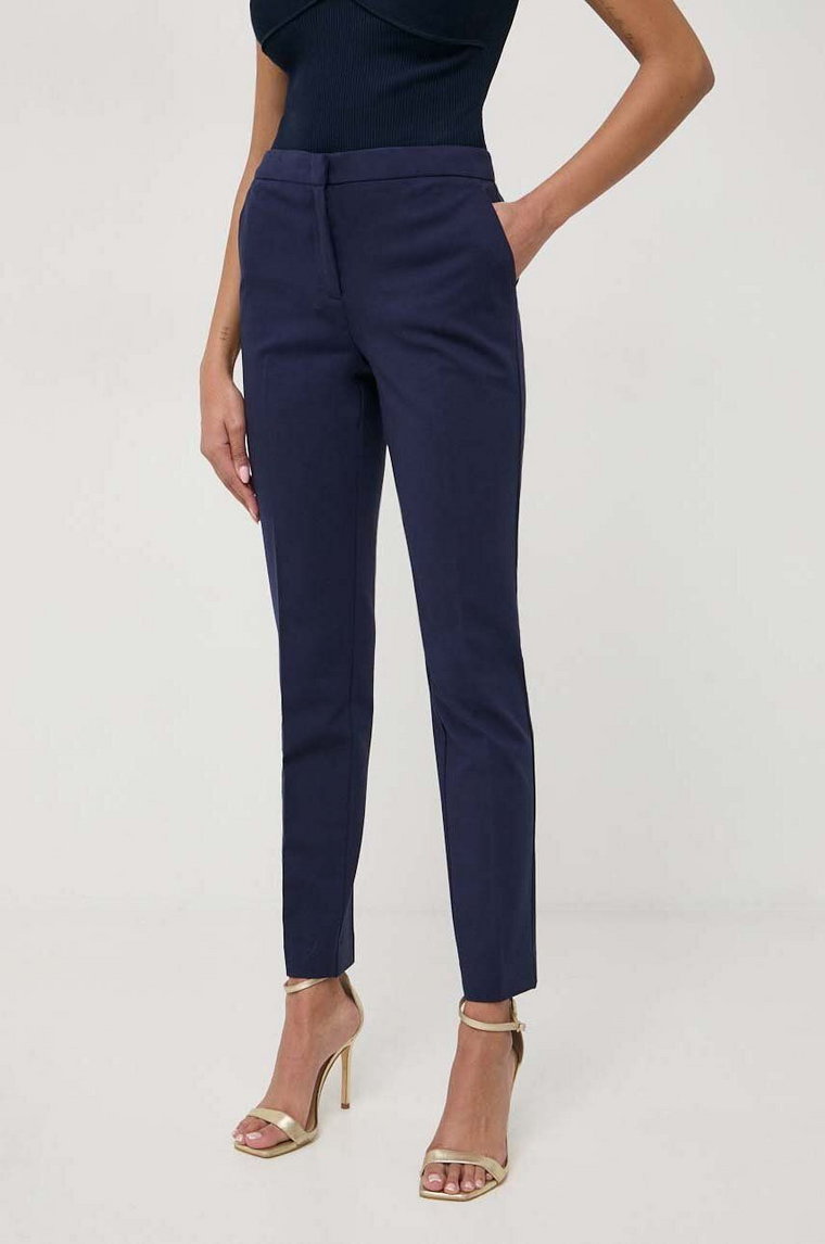 Twinset spodnie damskie kolor granatowy fason cygaretki high waist