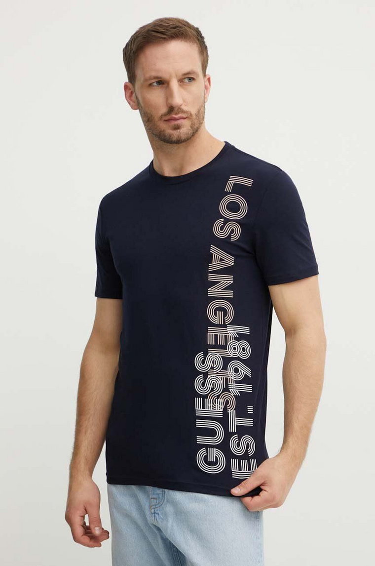 Guess t-shirt męski kolor granatowy z nadrukiem M4YI34 J1314