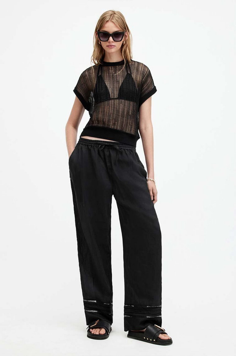 AllSaints spodnie lniane JADE LINEN TROUSER kolor czarny proste high waist W028TA