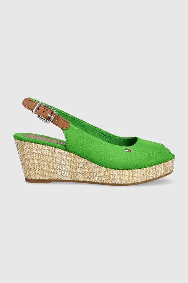 Tommy Hilfiger sandały ICONIC ELBA SLING BACK WEDGE damskie kolor zielony na koturnie FW0FW04788