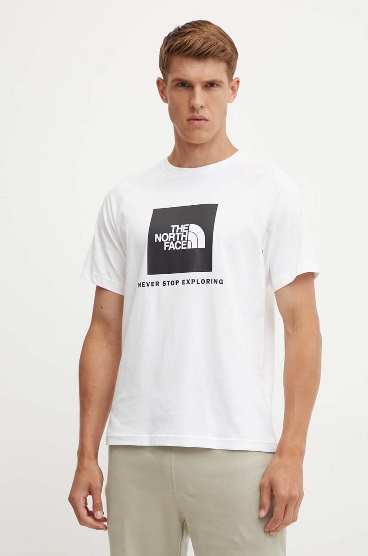 The North Face t-shirt bawełniany S/S Raglan Redbox Tee męski kolor biały z nadrukiem NF0A87NJFN41