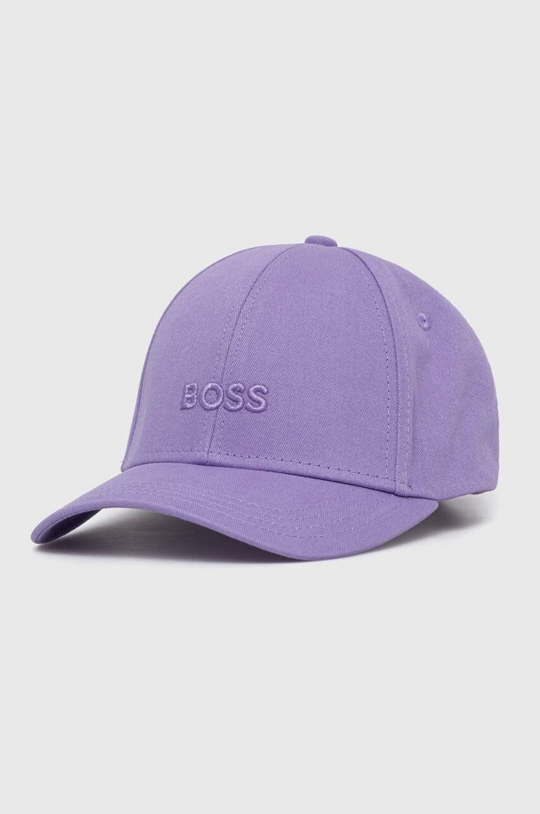 BOSS czapka z daszkiem bawełniana kolor fioletowy z aplikacją 50519889