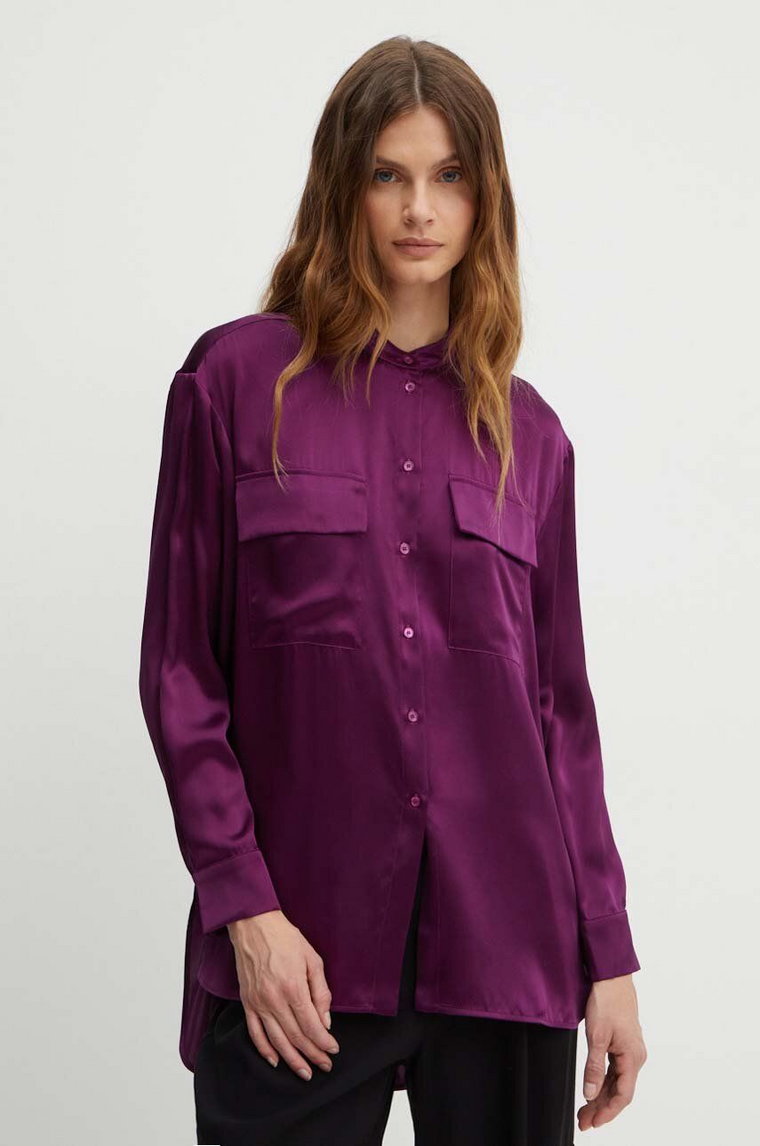 MAX&Co. koszula jedwabna kolor fioletowy relaxed ze stójką 2416111052200