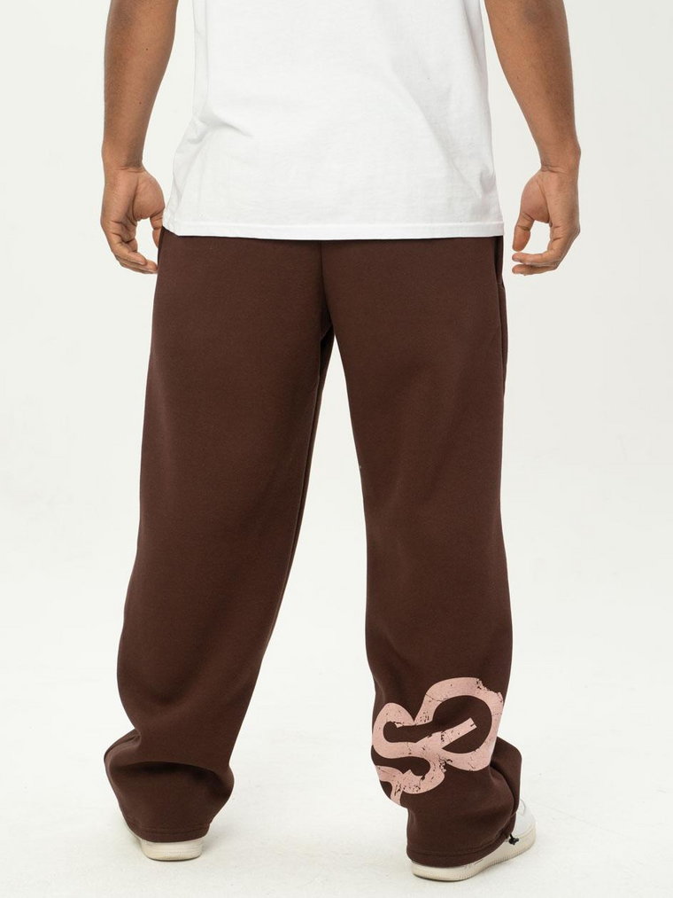 Spodnie Dresowe Baggy Męskie Brązowe SSG Vintage Big Logo Drawcord