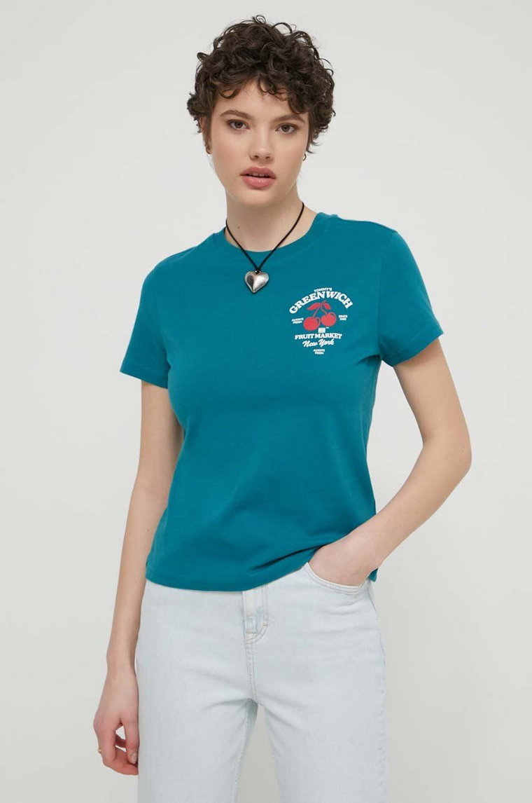 Tommy Jeans t-shirt bawełniany damski kolor turkusowy DW0DW17820