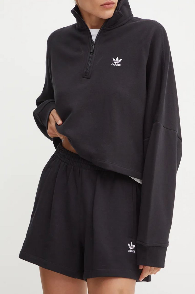 adidas Originals szorty bawełniane kolor czarny gładkie high waist IY7343