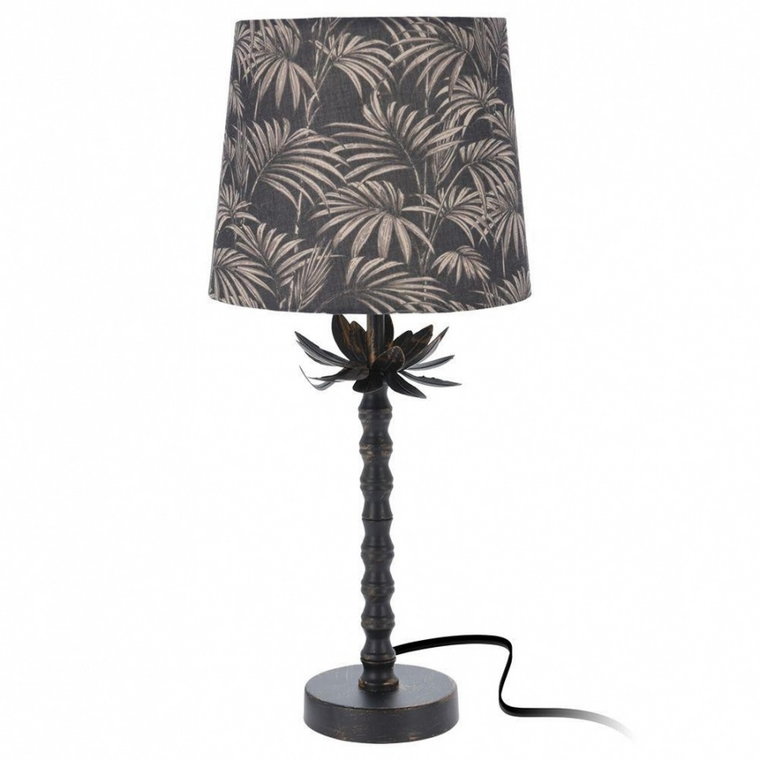Lampa stołowa z kloszem abażurem stojąca nocna lampka liście czarna złota 49x22 cm kod: O-569175