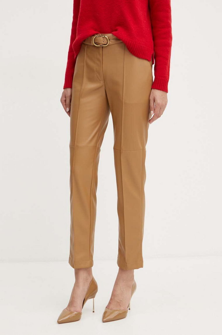 Twinset spodnie damskie kolor brązowy dopasowane high waist 242TP2203