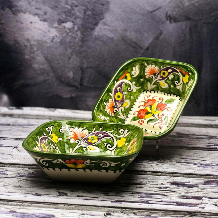 Salaterka ceramiczna ręcznie wykonana Zielony ogródek szerokość 14cm