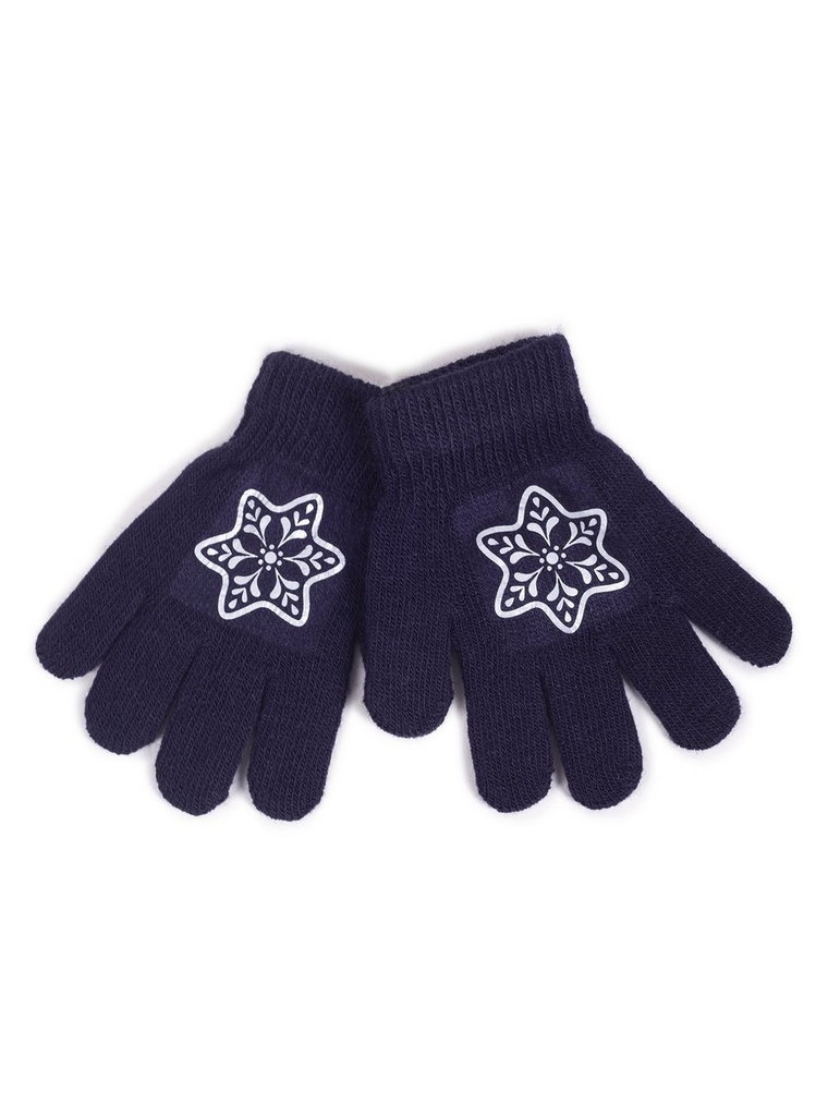 Rękawiczki Dziewczęce Pięciopalczaste Z Odblaskiem Granatowe Ze Śnieżynką 16 Cm Yoclub
