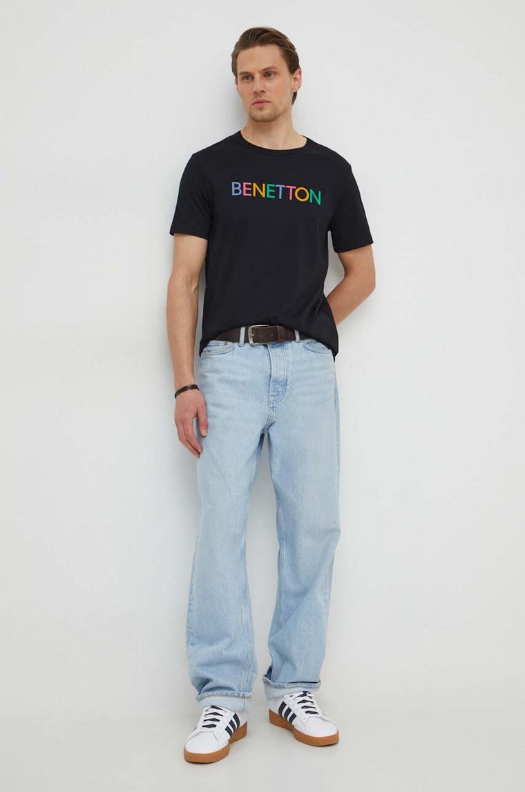 United Colors of Benetton t-shirt bawełniany męski kolor czarny z nadrukiem