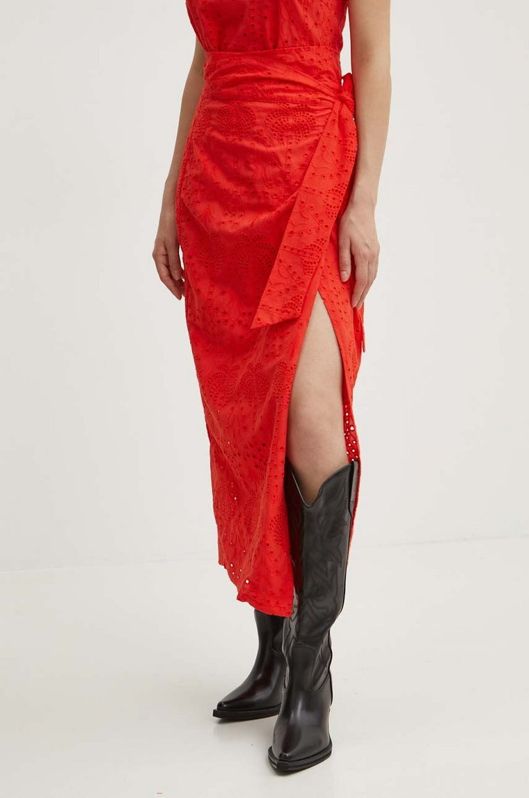 Never Fully Dressed spódnica bawełniana Jaspre Skirt kolor czerwony midi rozkloszowana NFDSK455