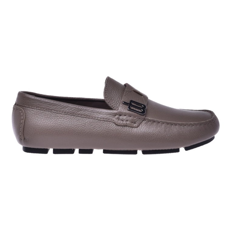 Taupe tumbled leather driving loafers Baldinini