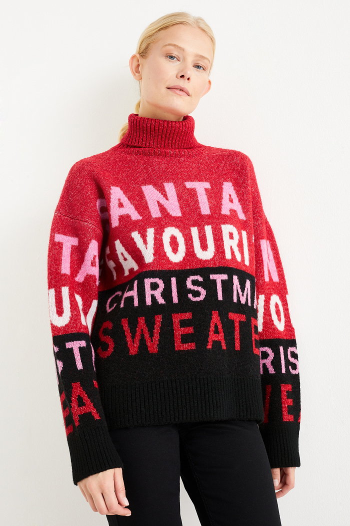 C&A Świąteczny sweter z golfem-Santa, Czarny, Rozmiar: XL