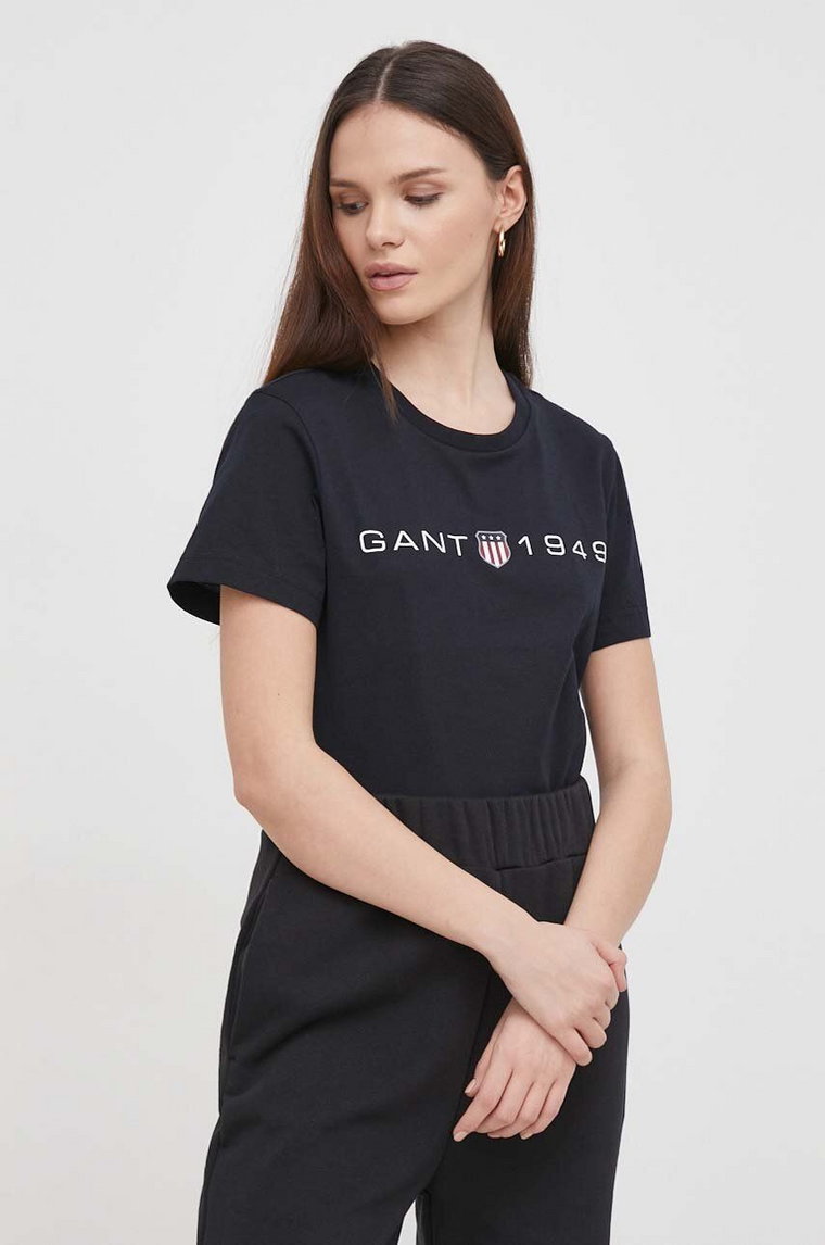 Gant t-shirt bawełniany damski kolor czarny