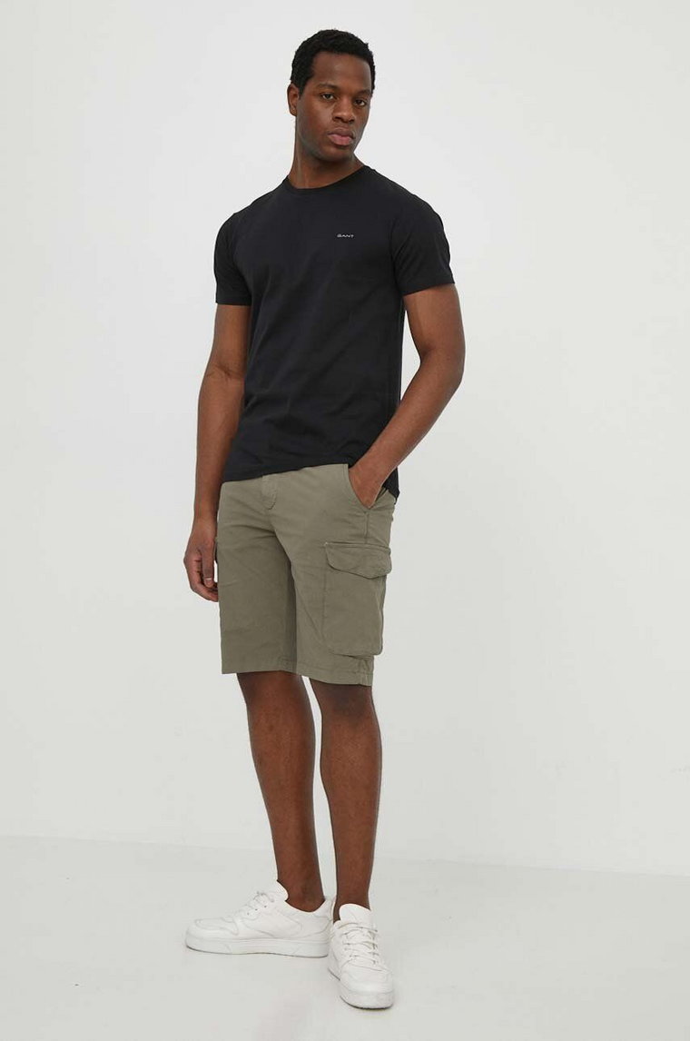 Gant t-shirt bawełniany męski kolor czarny gładki