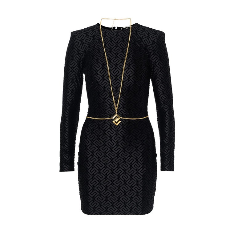 Czarna Mini Sukienka z Lycry z Wzorem na Całości Elisabetta Franchi