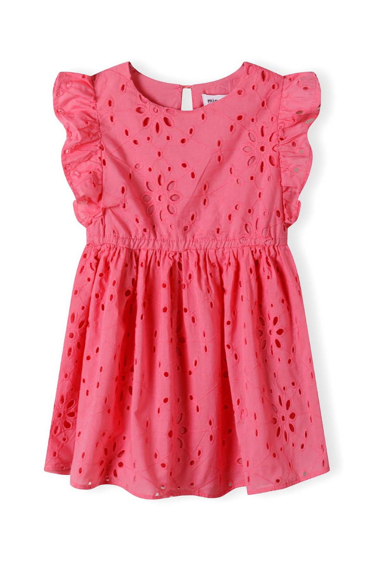 Letnia sukienka różowa z haftowanej tkaniny dla dziewczynki