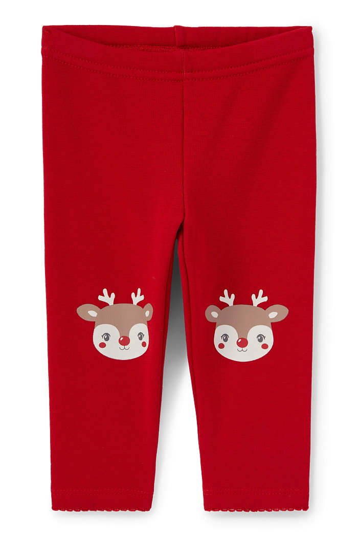 C&A Rudolf-świąteczne ocieplane legginsy niemowlęce, Czerwony, Rozmiar: 74