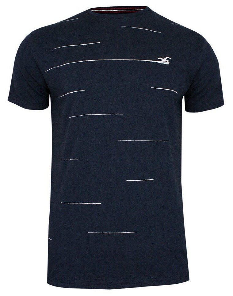 Granatowy T-shirt Męski, Krótki Rękaw -Just Yuppi- Koszulka, z Nadrukiem, w Paski