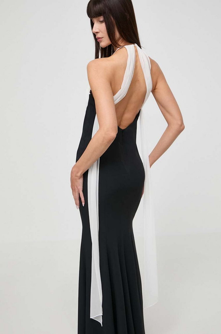 Luisa Spagnoli sukienka z domieszką jedwabiu PENDENTE kolor czarny maxi rozkloszowana 540714