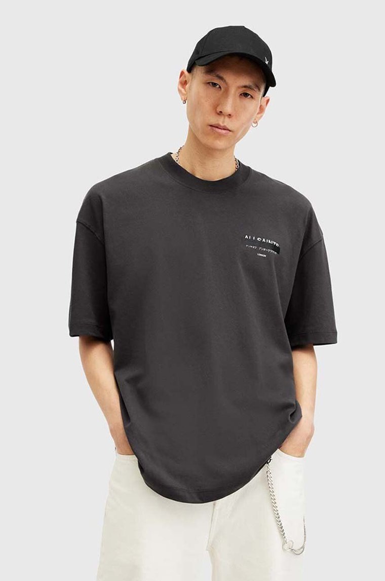 AllSaints t-shirt bawełniany REDACT SS CREW męski kolor czarny z nadrukiem M002PC