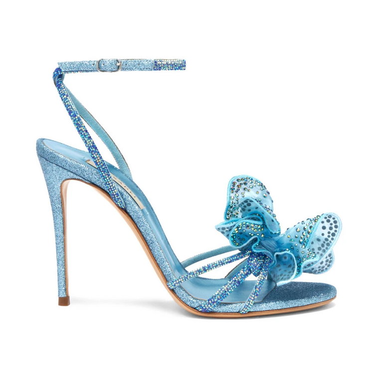 Niebieska Glitterowa Sandałka z Detalem Orchidei Casadei