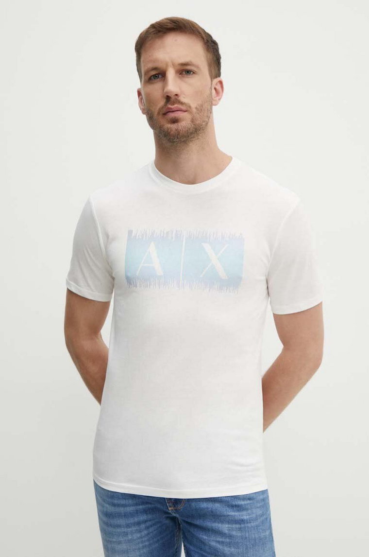 Armani Exchange t-shirt bawełniany męski kolor beżowy z nadrukiem 3DZTJG ZJBYZ