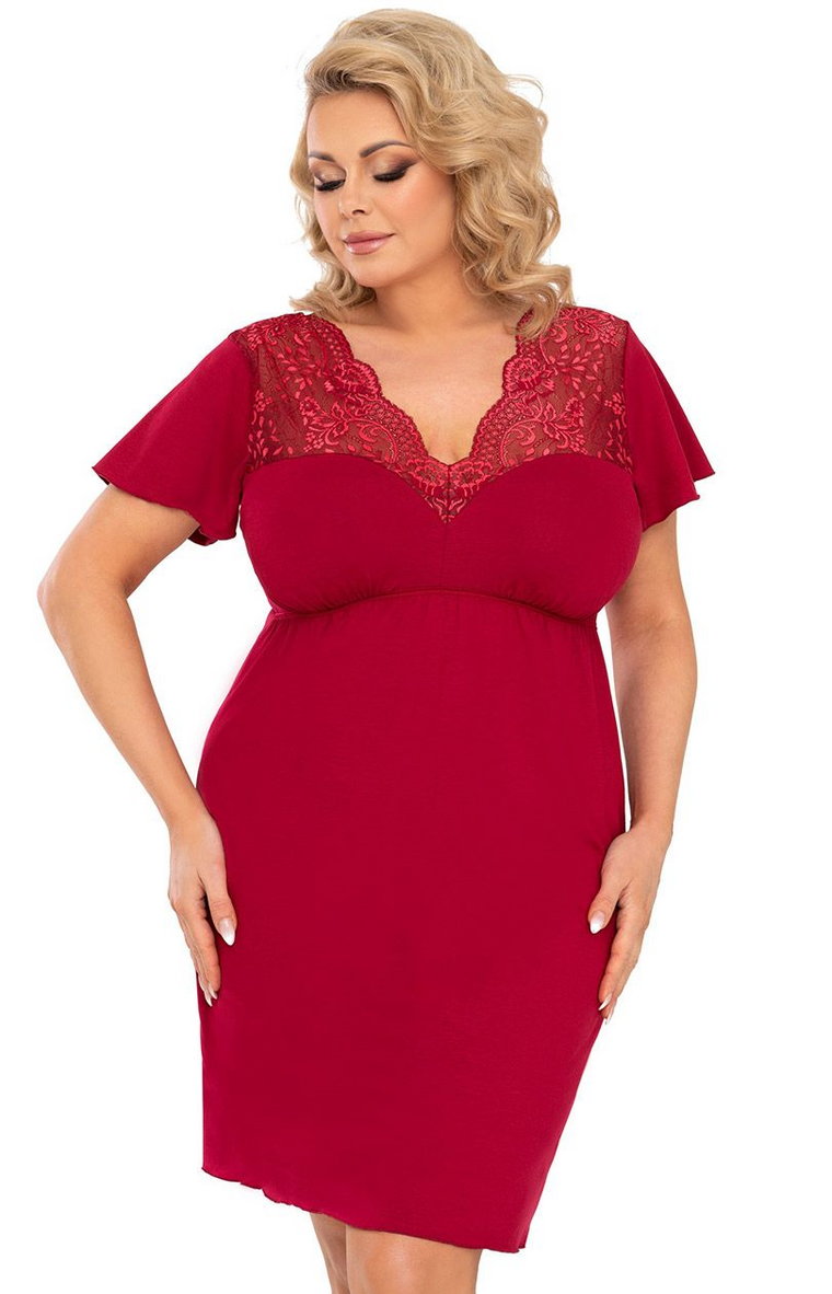 Elegancka koszula nocna plus size w kolorze bordowym Doris, Kolor bordowy, Rozmiar 3XL, Donna