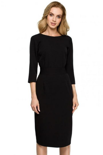 Elegancka sukienka ołówkowa midi z dekoltem V na plecach czarny