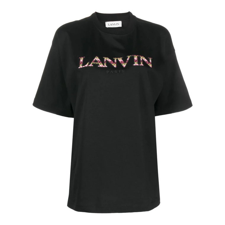 Czarna bawełniana koszulka z haftowanym logo Lanvin