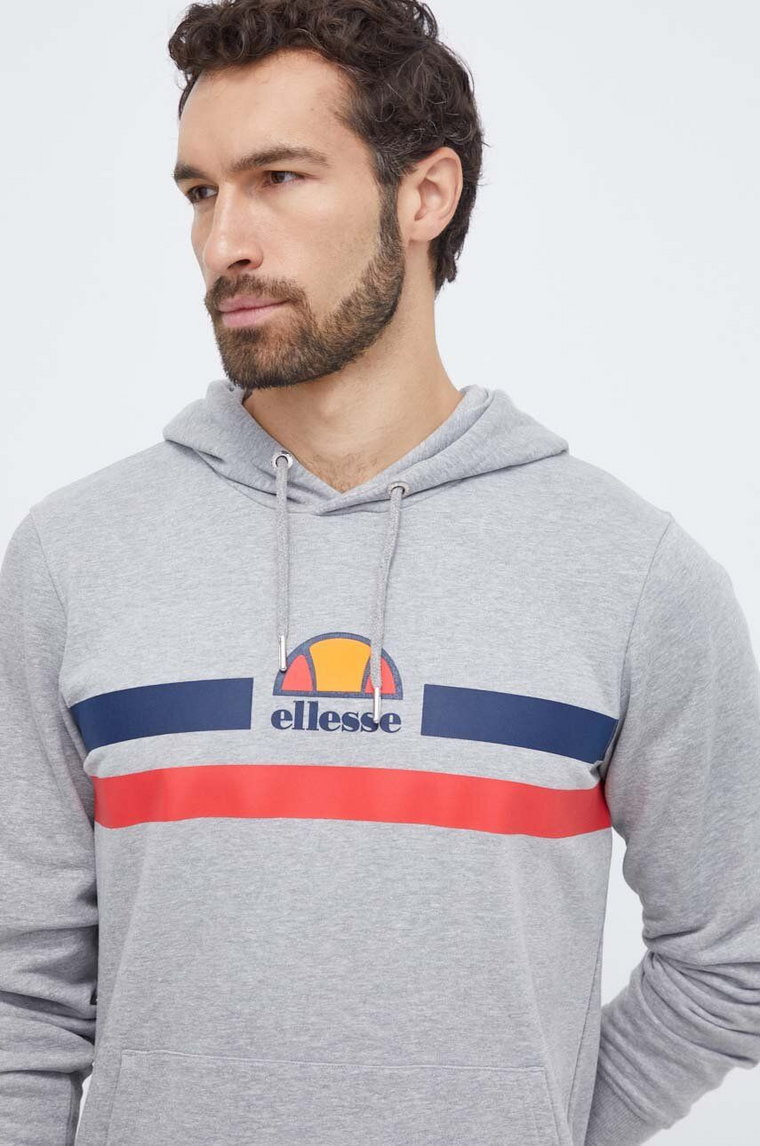 Ellesse bluza męska kolor szary z kapturem z nadrukiem