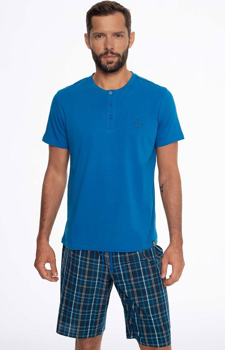 Bawełniana piżama męska Ethos 41294-55X, Kolor niebieski-kratka, Rozmiar L, Henderson